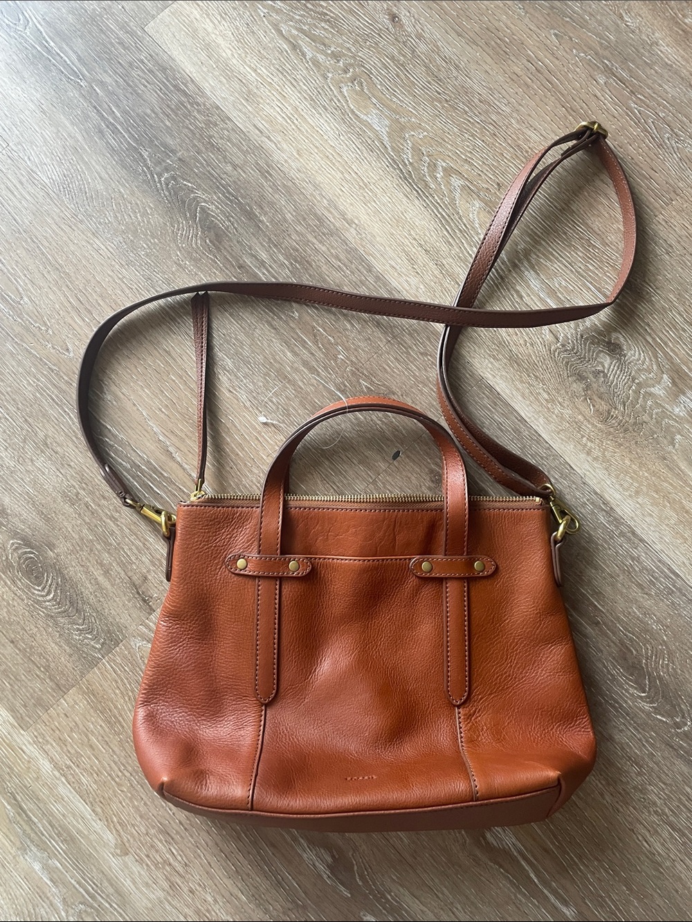 Fossil Leather Crossbody Satchel in Cognac by